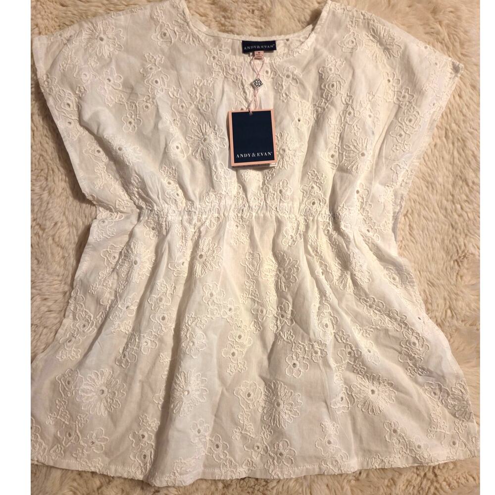 ANDY & EVAN White Eyelet Top/ Swim Cover Shirt Size 6 NWT